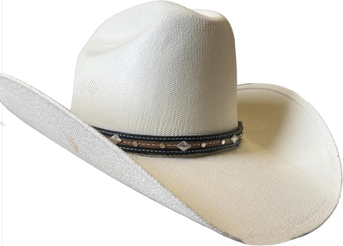 Western Hatband -Black/Brown with Silver Ornaments & Contrast Stitching...