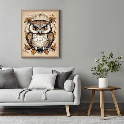 Posterizer 1 pcs- Brown owl poster with wild brown flowers-Art for Animal Lovers-Floral Botanical Art- Gift for Men Women Entrepreneur Teens-Decor...