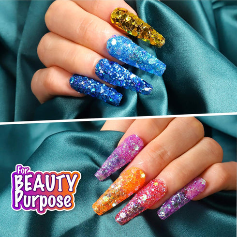 LEOBRO Holographic Chunky Glitter, 15 Colors Craft Glitter for Resin, Nail Body, Jewelry Arts and Crafts, with 5 Mixing Spoons...