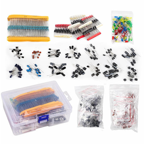 1400Pcs Basic Electronics Component Assortment Kit, Electrolytic Capacitor, Ceramic Capacitor, LED Diode, Common Diode, Resistor, Transistor Compo...