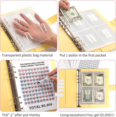 100 Envelope Money Saving Challenge Binder, Money envelopes for Cash Saving, Fun and Easy Way to Save $5,050, Budget Book with Cash Envelopes libr...