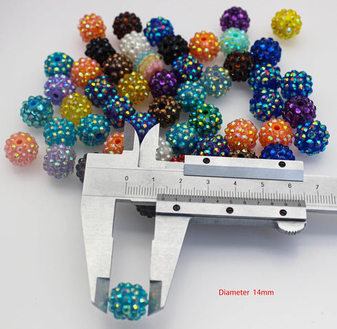 50Pcs Resin Rhinestone Beads, Loose Chunky Bubblegum Beads, Round Pave Disco Ball Beads, Gradient Shaped Spacer Beads for Jewelry Making DIY Craft...