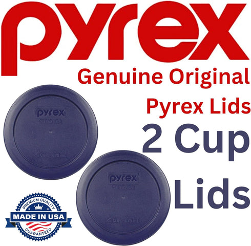 Pyrex 7200-PC 2 Cup Dark Blue Round Storage Lids - Original Genuine Pyrex Lids - 2 Pack...