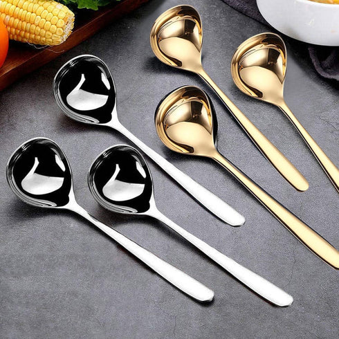 GuDoQi Soup Ladle, 3 Pack Durable 304 Stainless Steel with Polished Titanium Plated Big Volume Soup Spoon, Kitchen Gadget Utensil,8 Inch, Gold...