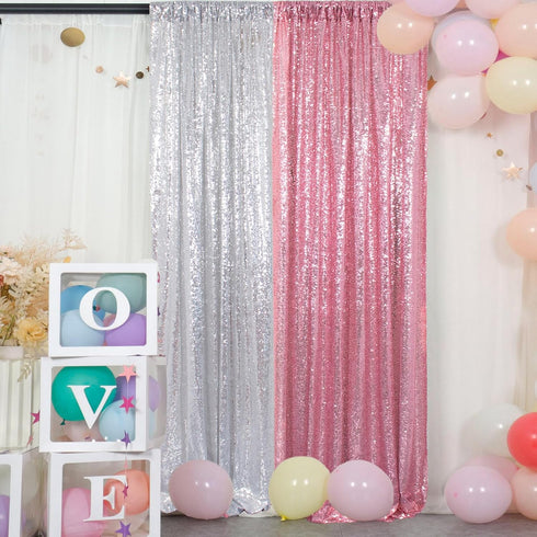 DUOBAO Sequin Backdrop 2FTx7FT Pink Gold Glitter Backdrop Curtain Fuchsia Pink Sequence Back Drop Photography Backdrop for Wedding Birthday Baby S...