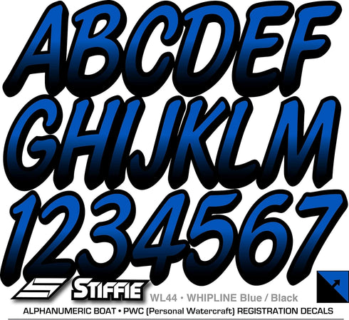 STIFFIE Whipline Blue/Black 3" Boat & PWC Registration Decals • Numbers Letters Stickers...
