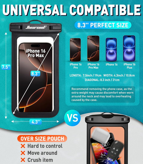 Hiearcool Universal Waterproof Phone Pouch Compatible for iPhone 16 15 14 13 Pro Max Plus Up to 8.3", IPX8 Beach Travel Essentials-Black&Purple-2P...