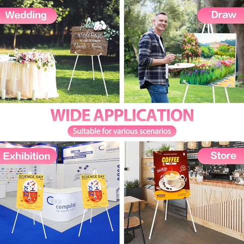 63" White Easel Stand for Wedding Sign Poster Display Easel Folding Art Easel for Floor Adjustable Metal Easel Instant Tripod Easel for Display Pa...