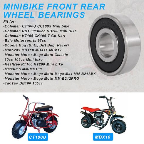 RUTU Mini Bike Wheel Bearing Front and Rear for CT100U CC100X KT196 Baja Doodlebug DB30 Realtree RT200 RB100 RB200 79cc 98cc 100cc Motovox MBX10 M...