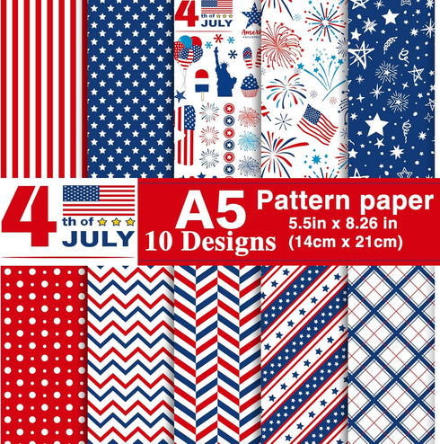 Morcheiong 90 Sheets 4th of July Pattern Paper Set 10 Designs Decorative Paper Double-Sided Craft Origami Paper for Independence Day Scrapbooking ...
