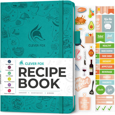 Clever Fox Recipe Book - Make Your Own Family Cookbook & Blank Recipe Notebook Organizer, Empty Cooking Journal to write in recipes, A5, stores 60...