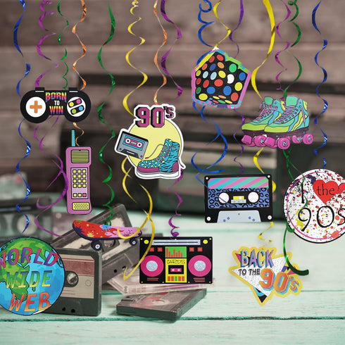 30 pcs 90s Party Decorations Hanging Swirls for Adults Back to 1990's Party Decor Favors for 90s Theme Birthday Party Decorations Supplies...