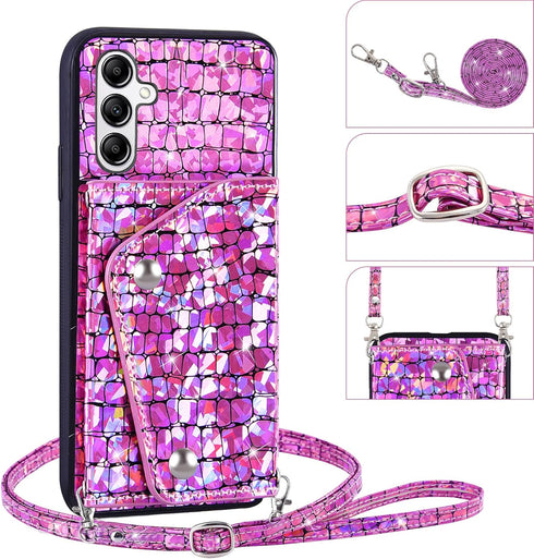 Asuwish Phone Case for Samsung Galaxy A14/M14 5G Wallet Cover with Tempered Glass Screen Protector and Card Holder Stand Leather Bling Glitter Cel...