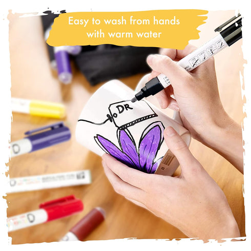 12 Fine Tip Acrylic Paint Pens - Craft Paint Markers for Painting Wood, Glass, Rock, Ceramic, Porcelain - Non Toxic Paint Markers pens with 0.7mm ...