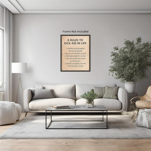 Posterizer 1 pcs-Six Rules to Kick Ass in Life-Motivational & Inspirational Art- Gift for Men Women Entrepreneur Teens-Decor for Home & Office- un...