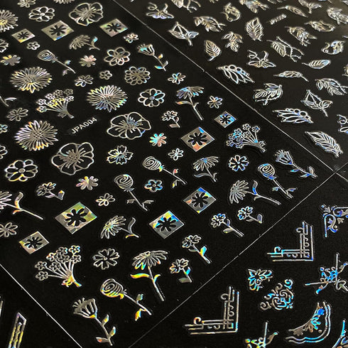 10 Sheets Flower Nail Stickers Silver Nail Decals 3D Self Adhesive Leaf Nail Art Stickers Holographic Laser Nail Designs Nail Art Supplies for Wom...