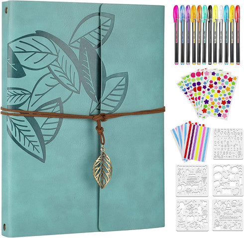 ZEEYUAN Scrapbooking Supplies Kits Leather Scrapbook Photo Album 8.5x11 inch Scrap Book 60 Pages, Leaf Pattern Photo Book Travelling Journal Scrap...