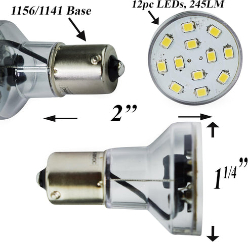 Leisure LED RV Trailer Motorhome LED Spot Light 1156 1139 1141 1383 LED Bulb 2 Watt 275 Lumen CW 10-30Volt 12Volt Long Neck (Cool White 6500K, 4-P...