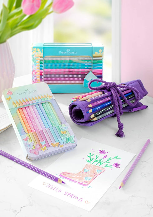 Faber-Castell Colouring Pencils Sparkle Pastel Pack of 12 Metal Case tin of 12...