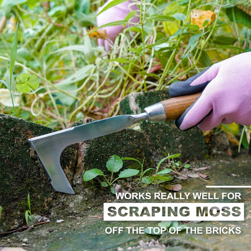 Crack Weeder, L-Shaped Stainless Steel Crevice Weeding Tool, Comfortable Grip Wood Handle Paver Weeder, 11'' Sidewalk Weed Removal Tool for Garden...