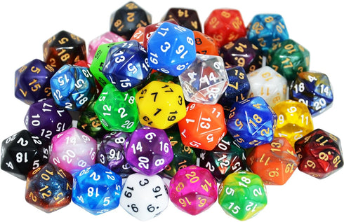 50-Pack 20 Sided Dice D20 Polyhedral Dice with Pouch for DND RPG MTG Table Game...