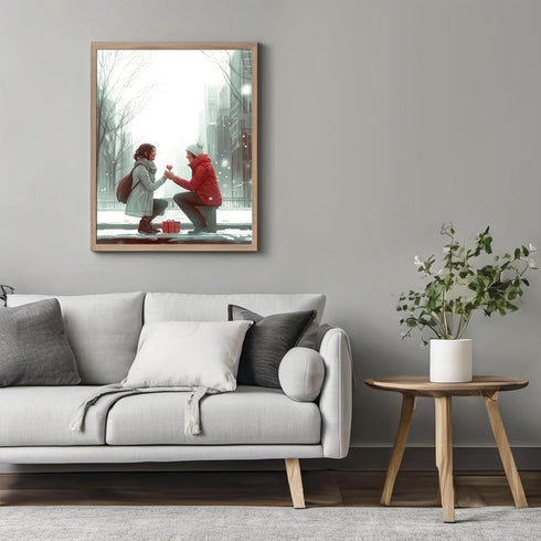Posterizer 1 pcs-Valentine's Day proposal in a snowy park cute poster -3-Romantic Art-Holiday Poster Collection-Gift for Couples boyfriend girlfri...