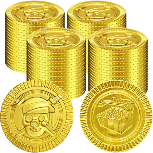 100 Pieces Pirate Gold Coins Set - Plastic Play Fake Golden Coin Bulk for Kids, Pirate Themed Treasure Hunt Toys Party Favors, St. Patrick's Day D...