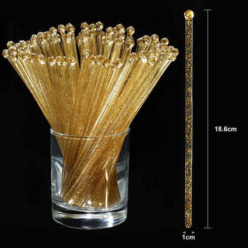 Honoson 100 Pieces Disposible Plastic Round Top Crystal Swizzle Sticks (Gold)...