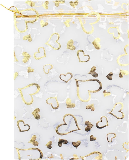 100pcs 7 x 9 Organza Bag, Flower Heart Gift Pouch for Jewelry, Candy, Wedding Favor...