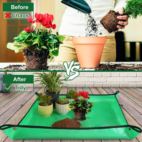 Repotting Mat for Indoor Plant Transplanting and Mess Control 27"x 27" Thickened Waterproof Potting Tray Foldable Succulent Potting Mat Portable G...