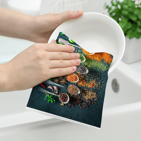 Colourful Herbs Spices Cooking Black Dish Kitchen Towels Set of 2 Soft Absorbent Hand Towels Tea Towels Gifts Bathroom Home Decorative 16x24 Inch...