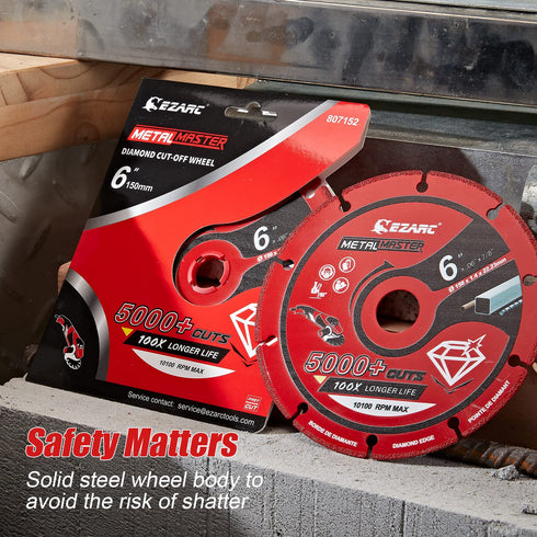 EZARC Diamond Cutting Wheel 6'' x 7/8 Inch for Metal, Cut Off Wheel with 5000+ Cuts on Rebar, Steel, Iron and INOX...