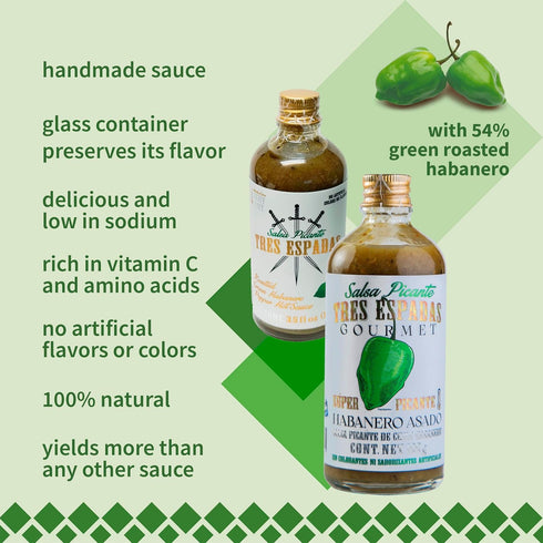 Tres Espadas | Habanero Hot Sauce | Habanero Pepper | Mexican Gourmet Recipe | Hot Sauce Bottle 3.5 fl oz | Green Roasted Habanero Flavor...