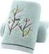 Pidada Hand Towels Set of 2 Embroidered Bird Tree Pattern 100% Cotton Absorbent Soft Decorative Towel for Bathroom (Aqua Green)...