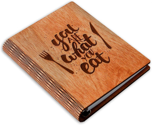 A5 Wooden Blank Recipe Book to Write in (7.5 x 6 inch) - Cook Book with 80 Sheets for Handwritten Recipes - Hardcover Family Kitchen Journal and R...