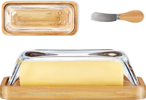 Cute Glass Butter Dish with Lid, Butter Dish with Knife for Countertop and Refrigerator Door Shelf, Butter Holder Only Suitable for East Coast But...