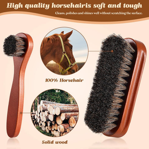 2 Pcs Horsehair Shine Shoes Brush Kit Polish Dauber Applicators Cleaning Leather Shoes Boots Care Brushes Suede Cleaner Brush(2 Pcs Style F)...