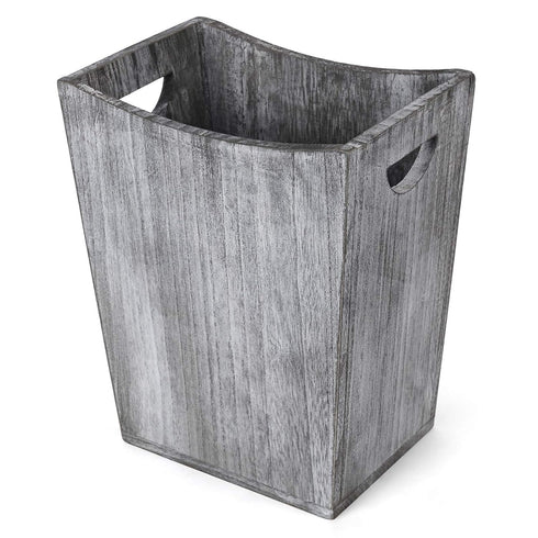 BTY Farmhouse Wooden Trash Can, Small Square Wastebasket Garbage Container Bin Holder, Rustic Torched Home Kitchen Office Trash Cans with Handle f...
