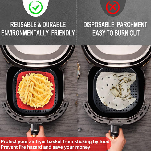 Upgrade Reusable Air Fryer Liners With Raised Silicone | Patented Product | BPA Free Non-Stick Mats | Tray Accessories | 2 Size Options 8 Inch Squ...