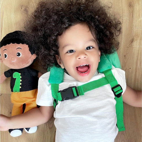 OUOZZZ 15" Soft Baby Doll for Boys Girls - First Baby Doll African American Rag Doll Sleeping Cuddle Buddy Doll Dinosaur Plush Toy for Kids...