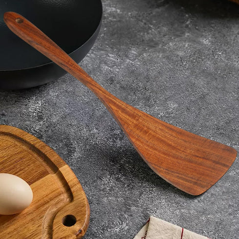 Wooden Spatula Long Handle Acacia Wood, Flat Wok Spatula for Nonstick Cookware and Kitchen Cooking...