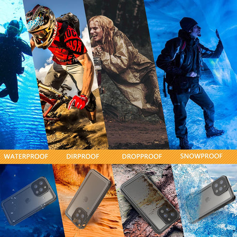 Inkolelo iPhone 13 Pro Waterproof Case, Full-Body Protector, Floating Strap IP68, 6.1 inch (2021) - Matte Black/Orange...