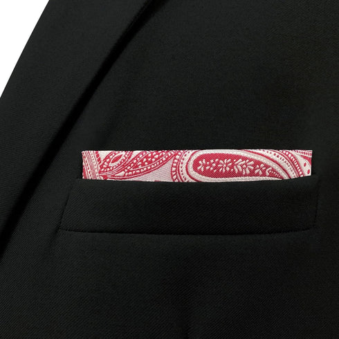 S&W SHLAX&WING Pocket Squares for Men Paisley Silver Red Pink Wedding Gift Color Edge...