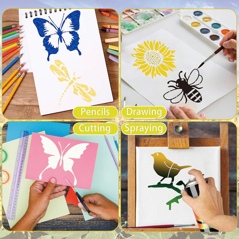 15 Pcs Sunflower Bee Stencils Butterfly Dragonfly Birds Stencil Spring Nature Templates DIY Craft Stencils for Painting on Wood Wall Canvas Rock C...