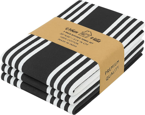 Urban Villa Kitchen Towels 100% Cotton Pack of 3, Highly Absorbent Quick Drying Super Soft Premium Dish Towels for Kitchen with Hanging Loop Hand ...