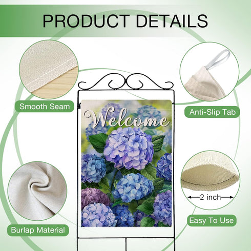 Welcome Spring Floral Flowers House Flag Double Sided, Hydrangea Decorative Garden Yard Outdoor Large Decor, Summer Farmhouse Burlap Home Outside ...