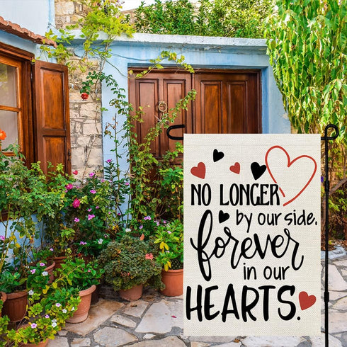 CROWNED BEAUTY Memorial Day Garden Flag Gravesite 12x18 Inch Double Sided Heart Saying Decor for Outside Yard,Forever In Our Hearts CF505...