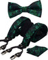 GUSLESON Adjustable Plaid Floral 6 Clips Y Shape Suspenders Pre-tied Bow Tie and Pocket Square Set with Gift Box...