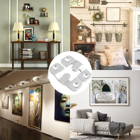 10 Sets Flush Mount Bracket with Screws, Heavy Duty Picture Hangers, Stainless Steel Z Clip Bracket Picture Wall Mount Hardware for Wall Hanging L...