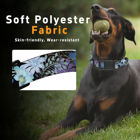 Dog Collar for Boys Girls, Floral Puppy Collar for Small Medium Large Dogs, Adjustable Floral Pattern Soft Pet Collar with Safety Buckle for Male ...